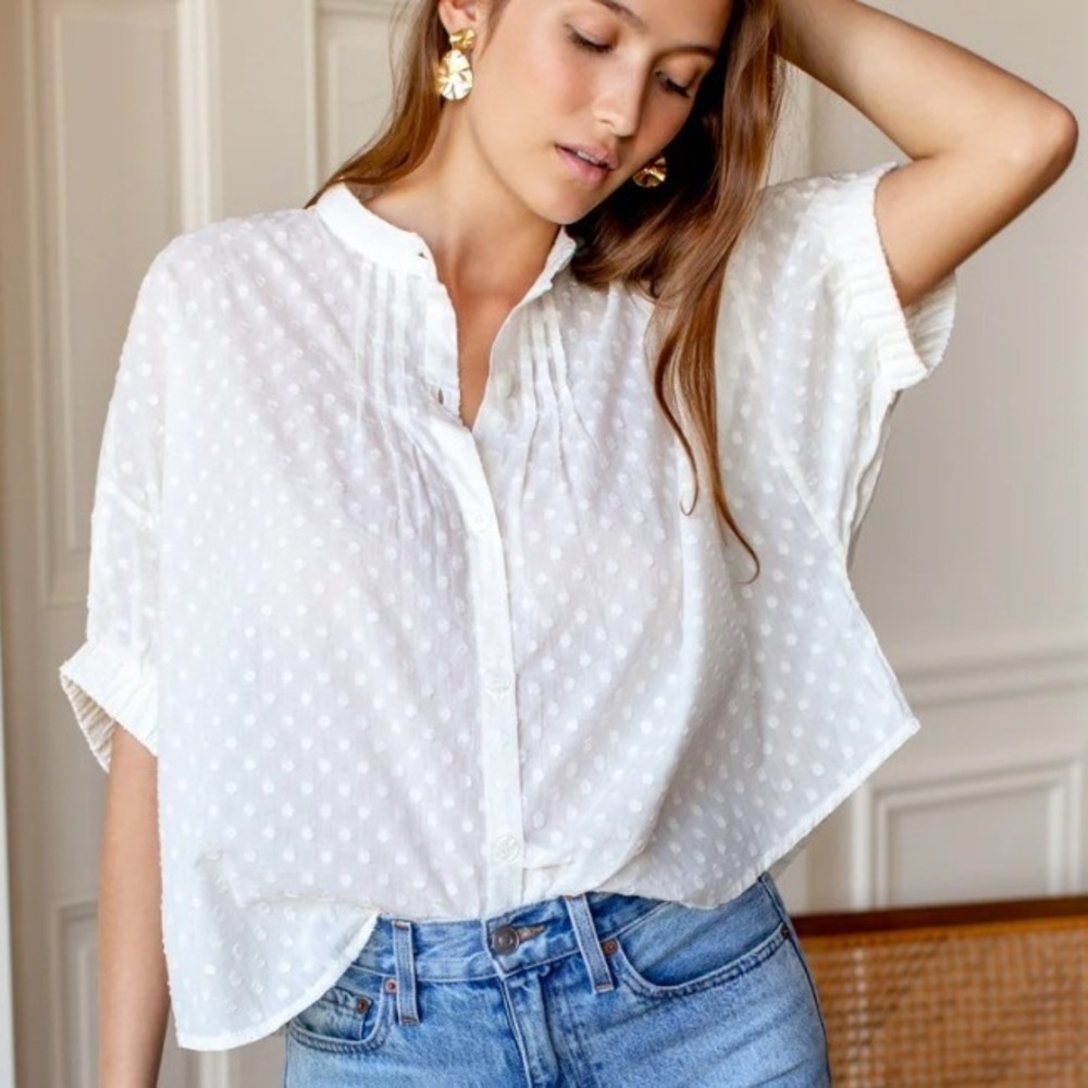 Emerson Fry India Collection Mandarin Collar Top Blouse White Women's One Size